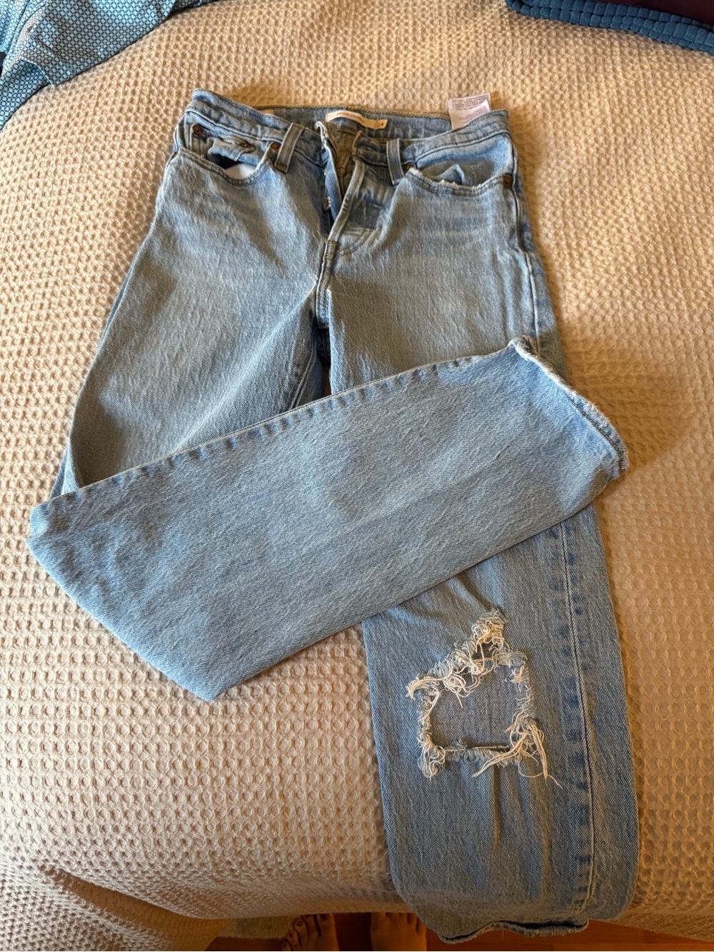 Levi's Light Blue Women's Straight-Leg Distressed Jeans